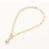 18k Gold Gold Plated Silver Pendant Natural Baroque Pearl Chain T Lock Necklace