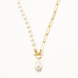 18k Gold Gold Plated Silver Pendant Natural Baroque Pearl Chain T Lock Necklace