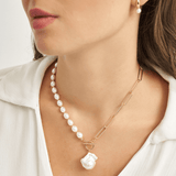 18k Gold Gold Plated Silver Pendant Natural Baroque Pearl Chain T Lock Necklace