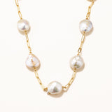 18k Gold Gold Plated Silver Row Natural Baroque Pearl Chain Necklace