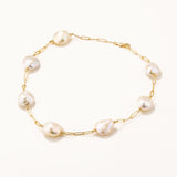 18k Gold Gold Plated Silver Row Natural Baroque Pearl Chain Necklace