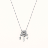 18k White Gold Plated Silver Dream Catcher Necklace with Zircon Stone