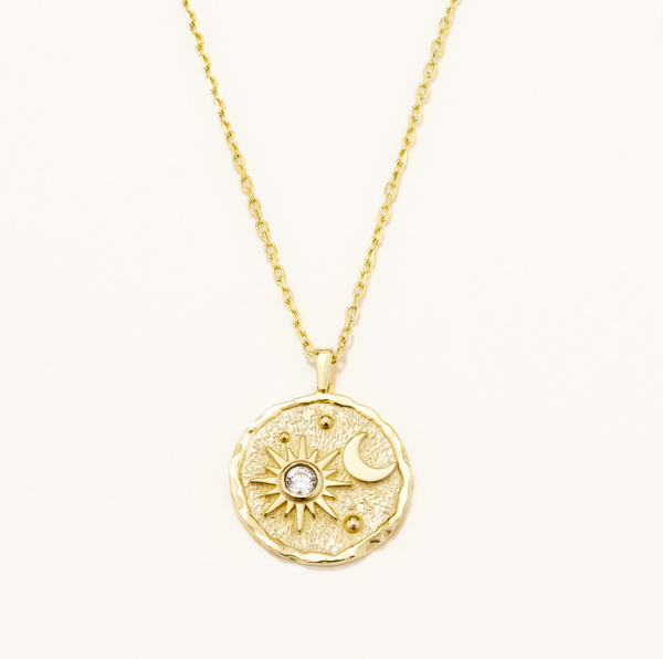 18k Gold Gold Plated Sun Moon Figured Locket Necklace