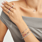 18K White Gold Plated Silver Sliver Multicolor Baguette Stone Ring