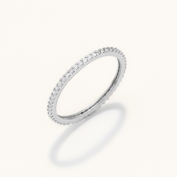 18k White Gold Plated Silver 0.5mm Zircon Stone Eternity Ring