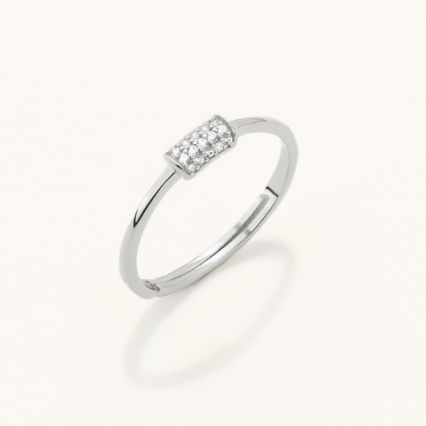 18k White Gold Plated Silver Adjustable Geometric Shaped Ring with Zircon Stone