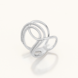 18k White Gold Plated Silver 2 Row Zircon Stone Spiral Ring