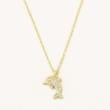 18k Gold Gold Plated Silver Dolphin Figure Necklace with Zircon Stone