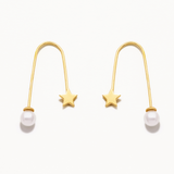 18k Gold Plated Silver Pearl and Star Figured Stud Earrings