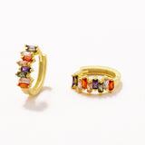 18k Gold Plated Silver Hoop Earrings with Colorful Baguette Cut Zircon Stones