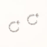 18k White Gold Plated Silver Bone Hoop Earrings with Zircon Stones