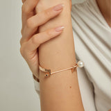 Rose Plated Silver Pearl and Zircon Stone Cuff Bracelet