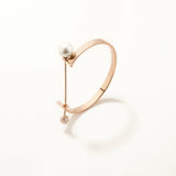 Rose Plated Silver Pearl and Zircon Stone Cuff Bracelet