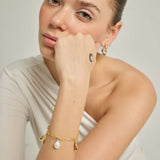 18k Gold Plated Silver Pearl Pendant Chain Bracelet