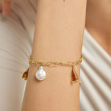 18k Gold Plated Silver Pearl Pendant Chain Bracelet