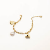 18k Gold Plated Silver Pearl Pendant Chain Bracelet