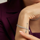 18k White Gold Plated Silver Waterway Bracelet with Double Row of White Zircon Stones