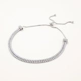 18k White Gold Plated Silver Waterway Bracelet with Double Row of White Zircon Stones