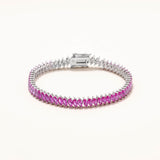 18k White Gold Plated Silver Tennis Bracelet with Ruby Baguette Cut Zircon Stone