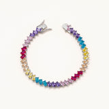 18k White Gold Plated Silver Tennis Bracelet with Multi-Colored Baguette Cut Zircon Stones