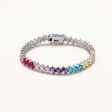 18k White Gold Plated Silver Tennis Bracelet with Multi-Colored Baguette Cut Zircon Stones