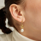 18k Gold Plated Silver Pearled Starfish Earrings