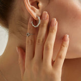 18k White Gold Plated Silver Bone Hoop Earrings with Zircon Stones
