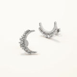 18k White Gold Plated Silver Crescent Earring with Zircon Stone