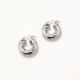 18k White Gold Plated Silver Textured Thick Hoop Earrings