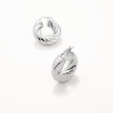 18k White Gold Plated Silver Textured Thick Hoop Earrings