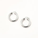 18k White Gold Plated Silver Classic Stud Closure Hoop Earrings