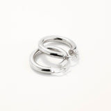 18k White Gold Plated Silver Classic Stud Closure Hoop Earrings