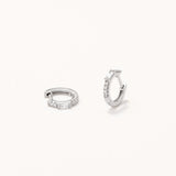 18k White Gold Plated Silver Mini Hoop Earrings with Zircon Stones
