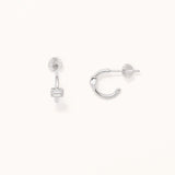 18k White Gold Plated Silver Mini Single Stone Hoop Earring