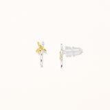18k Gold Plated Silver Bamboo Earrings Double Color