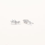 18k White Gold Plated Silver Stone and Star Earcuff Earrings