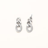 18k White Gold Plated Silver Interlocking Dangle Chain Earrings with Zircon Stones