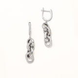 18k White Gold Plated Silver Interlocking Dangle Chain Hoop Earrings with Zircon Stones