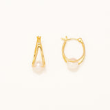 18k Gold Plated Silver Hoop Pressed Pearl Earrings