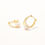 18k Gold Plated Silver Hoop Pressed Pearl Earrings