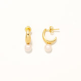 18k Gold Plated Silver Curved Pearl Pendant Earrings