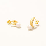18k Gold Plated Silver Curved Pearl Pendant Earrings