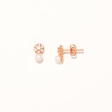 Rose Plated Silver Pearl Pendant Flower Earrings with Zircon Stones
