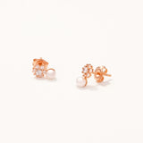 Rose Plated Silver Pearl Pendant Flower Earrings with Zircon Stones