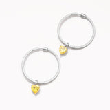18k White Gold Plated Silver Citrine Stone Mini Heart Pendant Hoop Earring with Zircon Stone