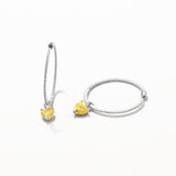 18k White Gold Plated Silver Citrine Stone Mini Heart Pendant Hoop Earring with Zircon Stone
