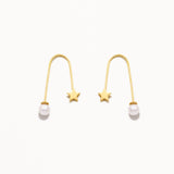 18k Gold Plated Silver Pearl and Star Figured Stud Earrings