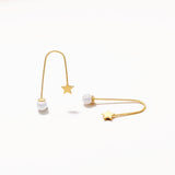 18k Gold Plated Silver Pearl and Star Figured Stud Earrings