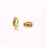 18k Gold Plated Silver Hoop Earrings with Colorful Baguette Cut Zircon Stones