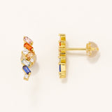 18k Gold Plated Silver Dangle Earrings with Colorful Baguette Cut Zircon Stones
